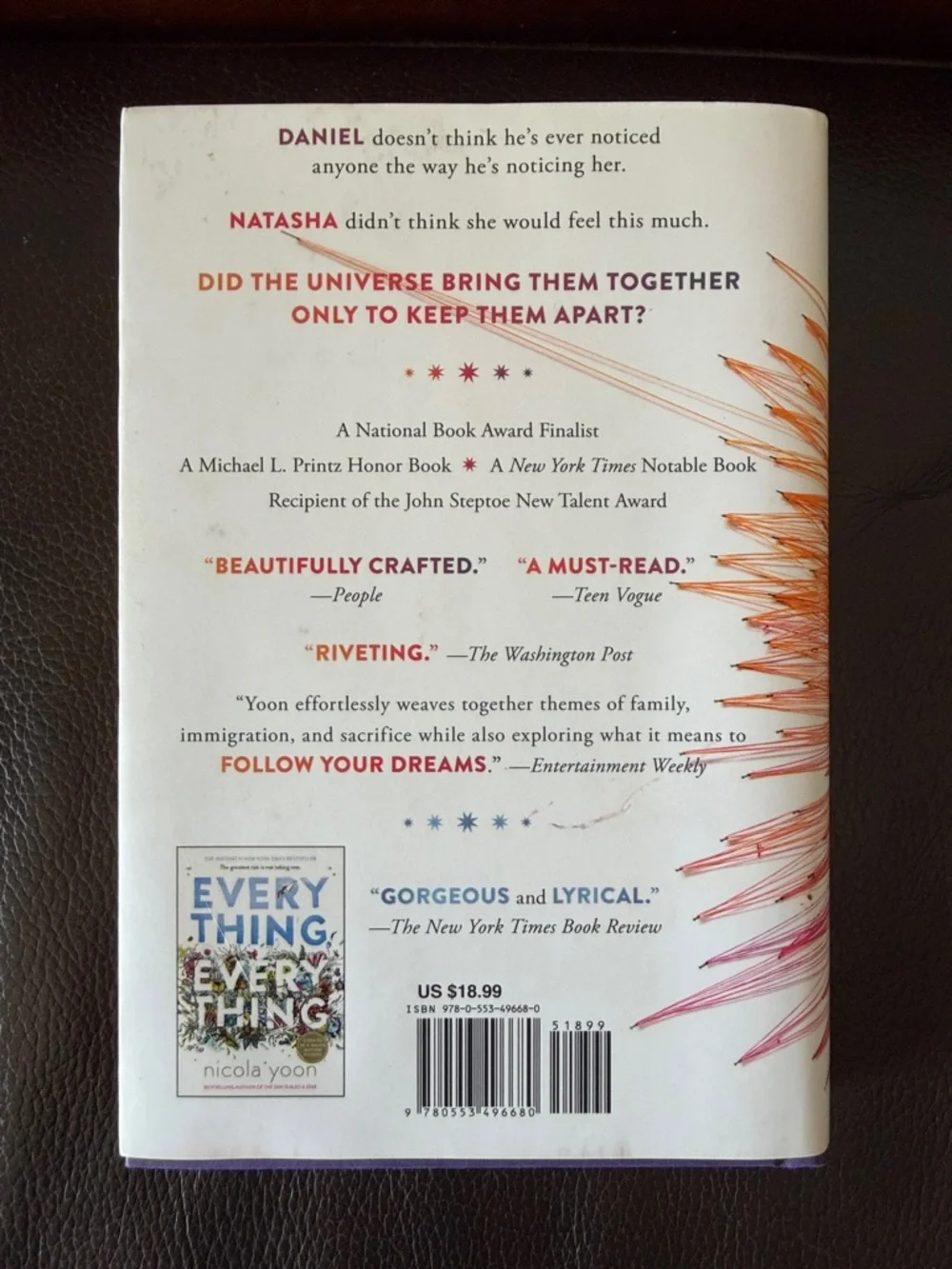“The Sun is Also a Star” Hardcover Novel by Nicola Yoon - NY Times Bestseller
